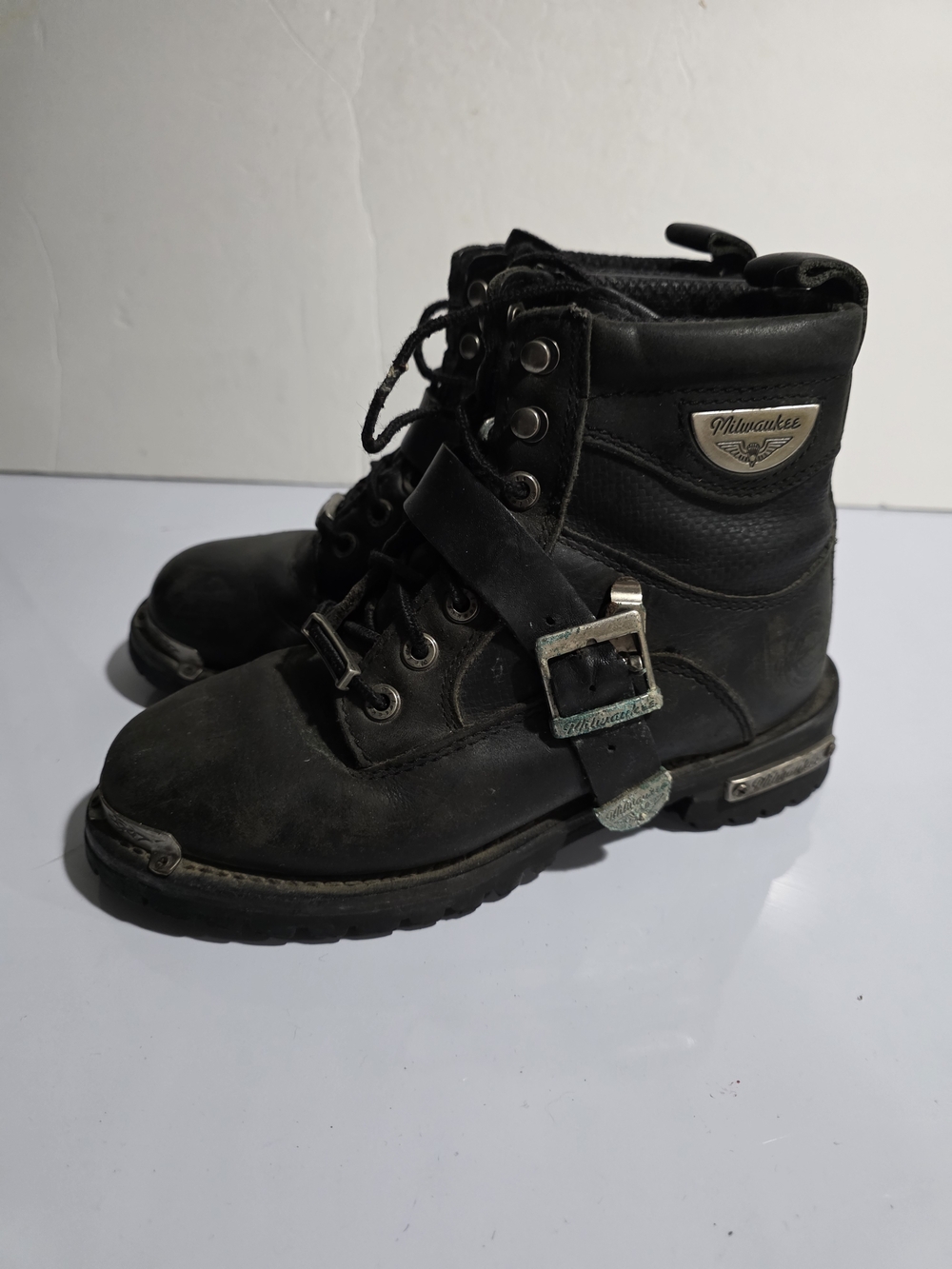 Milwaukee Black Leather Ankle Boots with Buckle Usa 7 Uk 5 Eur 38